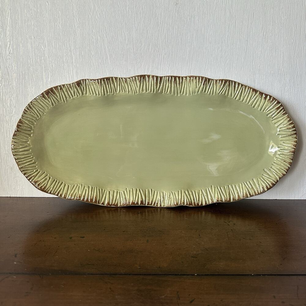 Bella Casa by Ganz Oval Platter Sage Green Ceramic Rustic Minimalist Vintage